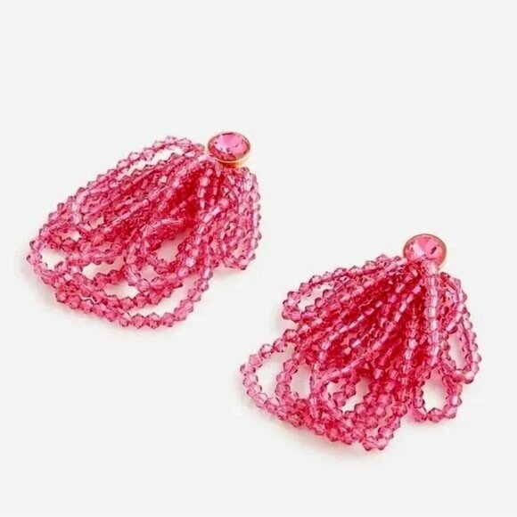 💜 J. Crew Nymeria Beaded Tassel Statement Earrings Soft Seashell Pink NWT - Picture 1 of 3